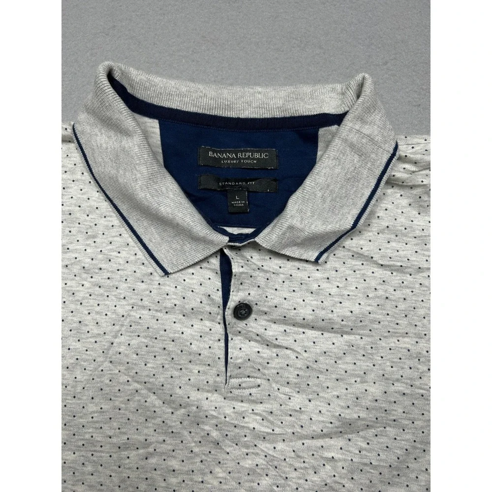 Banana Republic Polo Shirt 100% Cotton Gray Polka Dot Large Mens